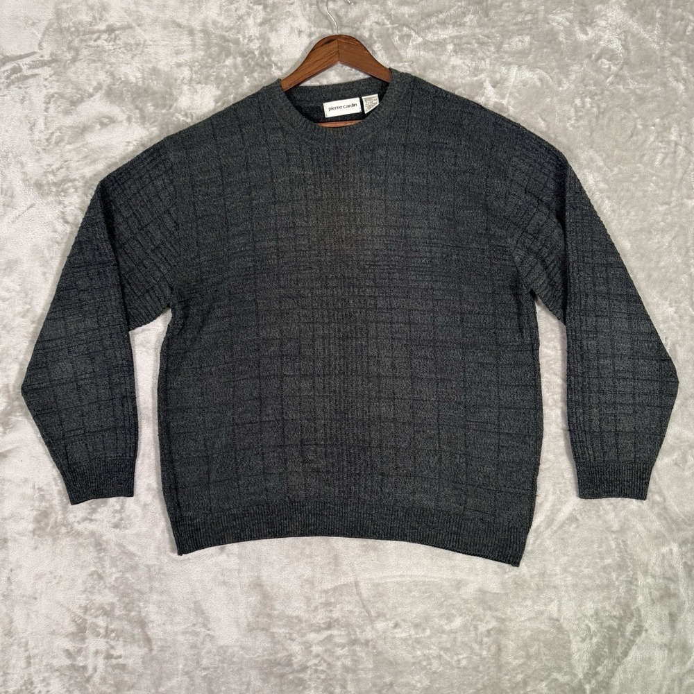 VTG Pierre Cardin Mens Knit Sweater Large Gray Grandpacore Dark Academia Cozy